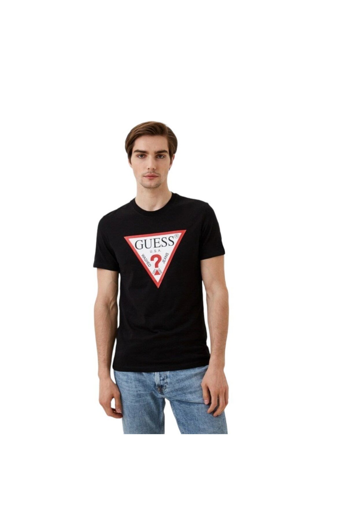 Мужская приталенная футболка с оригинальным логотипом Guess, черный