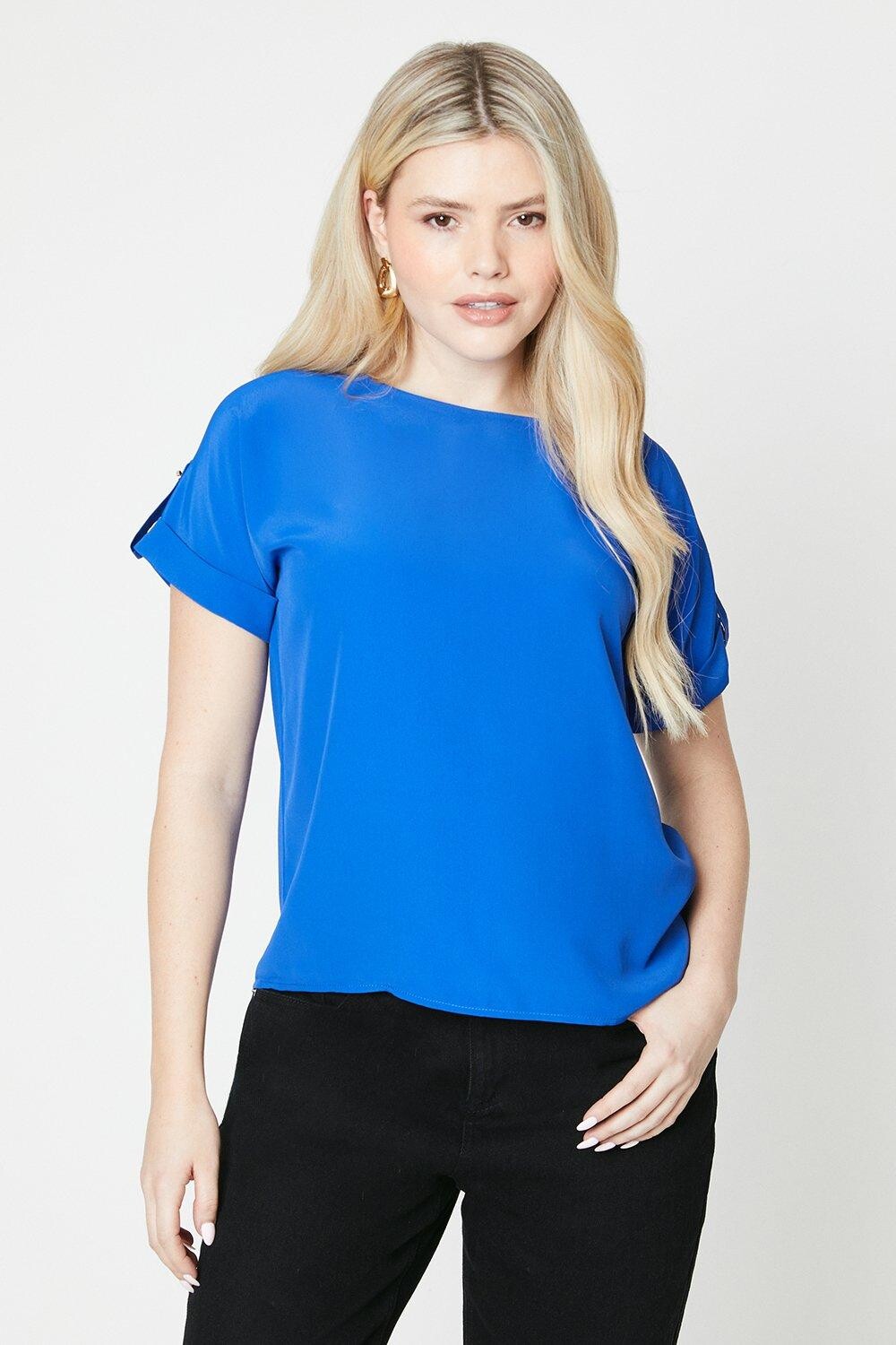 

Блузка с закатанными рукавами Dorothy Perkins, синий
