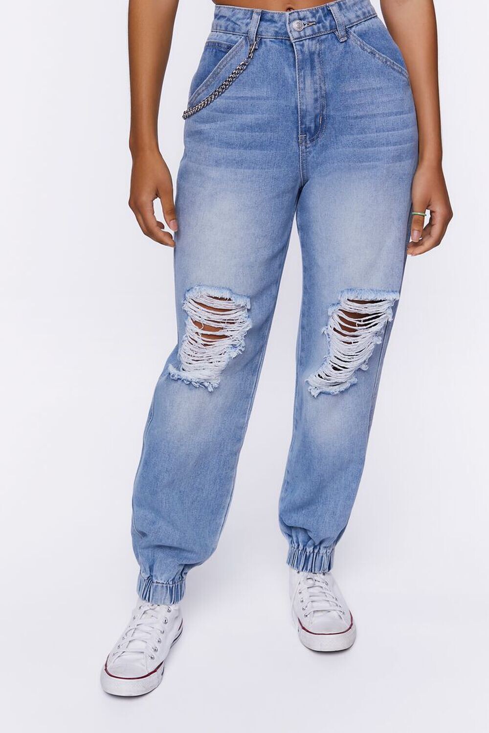 

Джинсовые джоггеры с рваным кошельком и цепочкой Forever 21, деним
