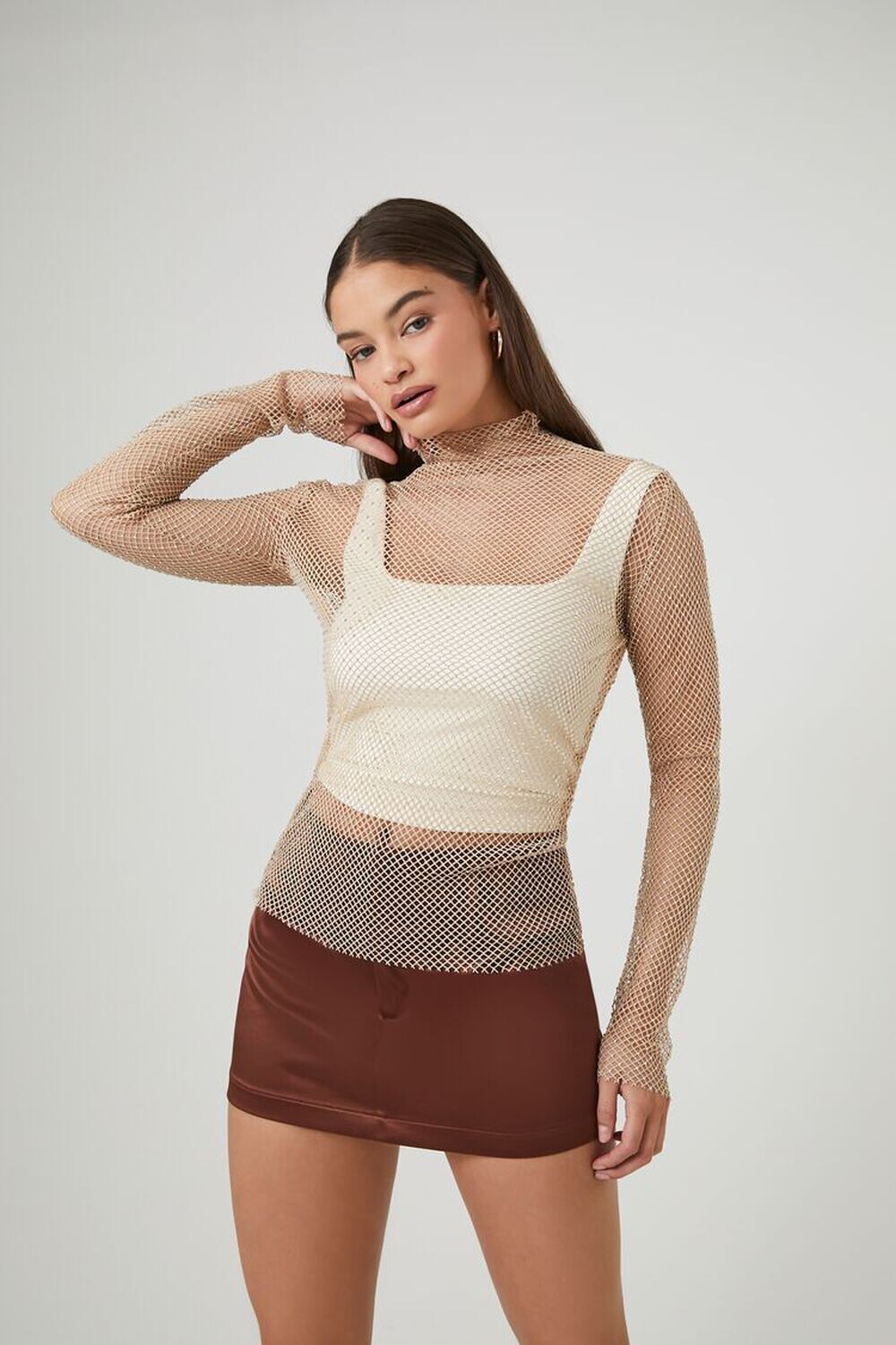 

Прозрачный сетчатый топ со стразами Forever 21, нюд