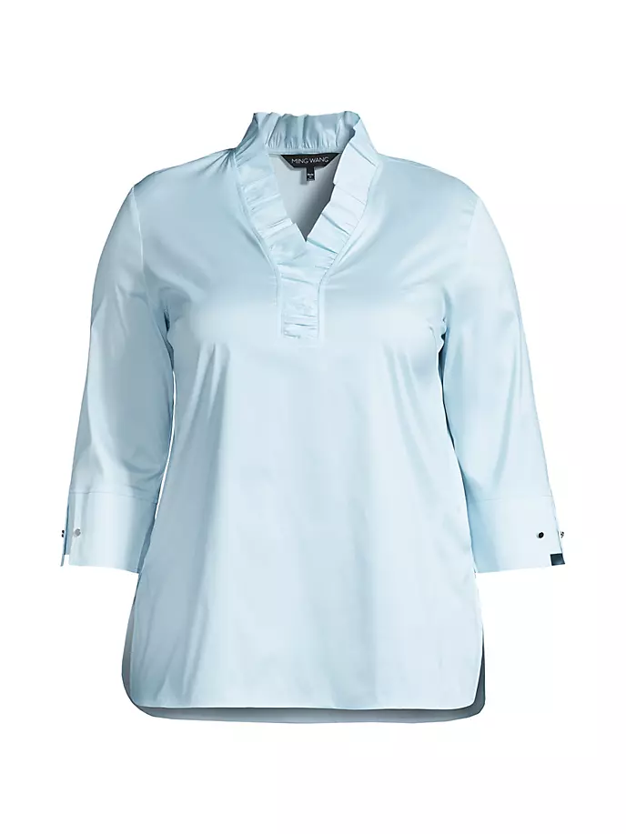 цена Блуза из хлопковой смеси с рюшами Ming Wang, Plus Size, цвет haze