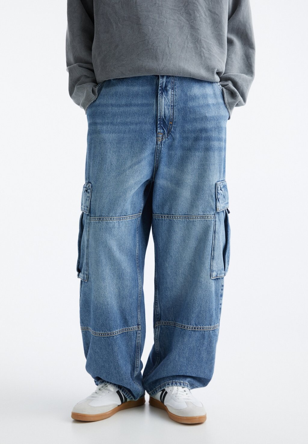 

Джинсы-сигареты Wide-Leg Baggy PULL&BEAR, цвет blue denim