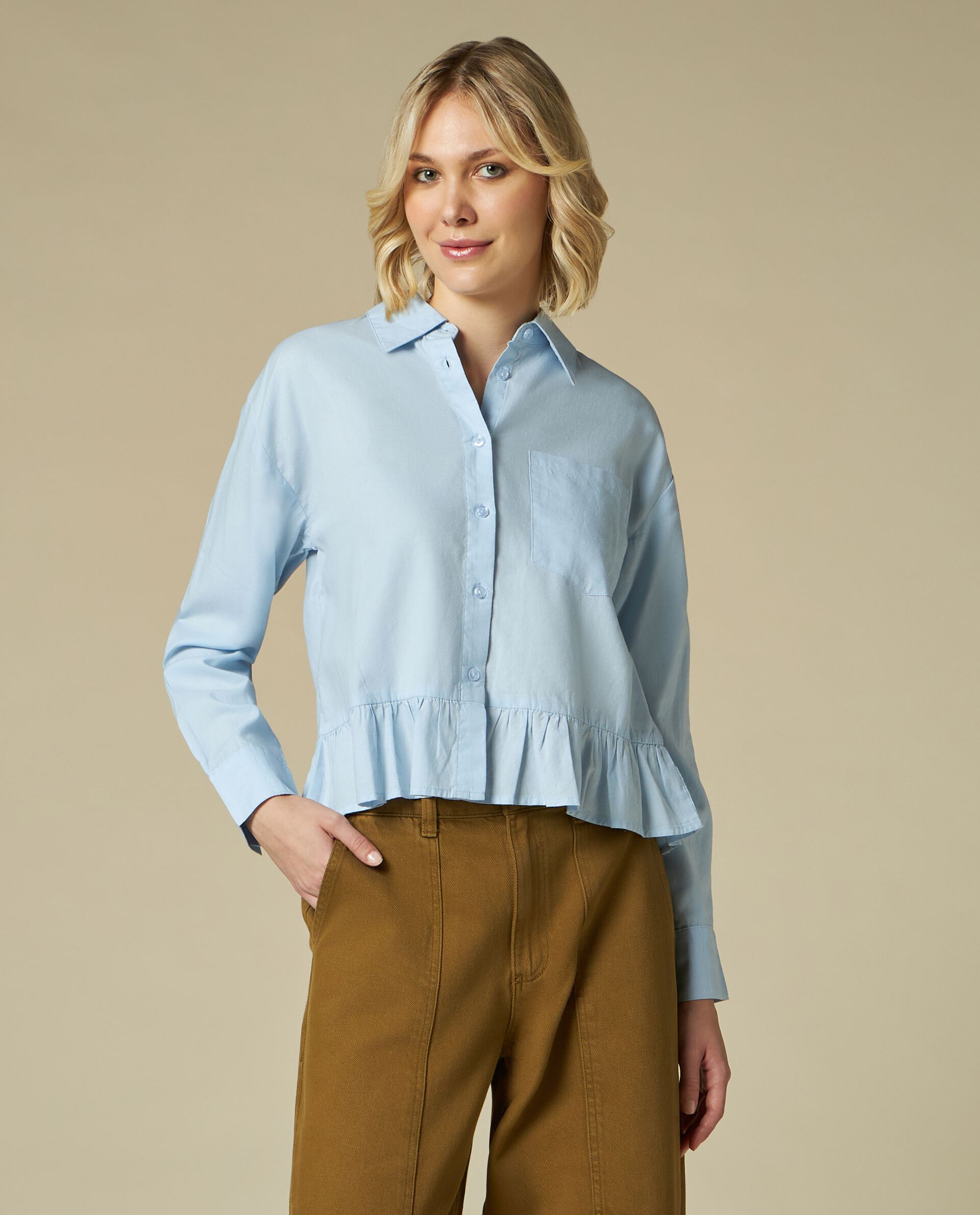 цена Женская рубашка из чистого хлопка с рюшами NICE&CHIC, светло-синий