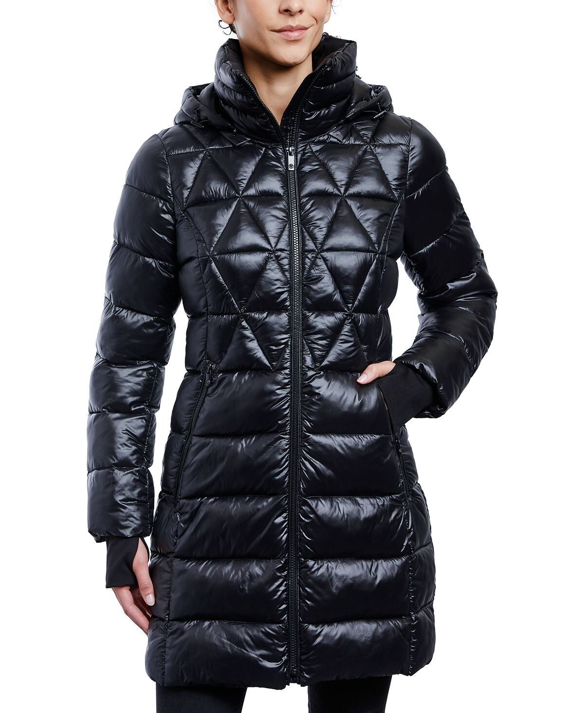 

Женское компактное пуховик с блестящим капюшоном Anne Klein, черный