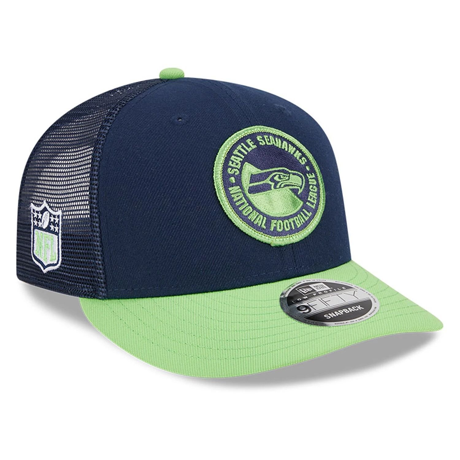 

Мужская бейсболка New Era College Navy/Neon Green Seattle Seahawks 2023 с низким профилем 9FIFTY Snapback Hat