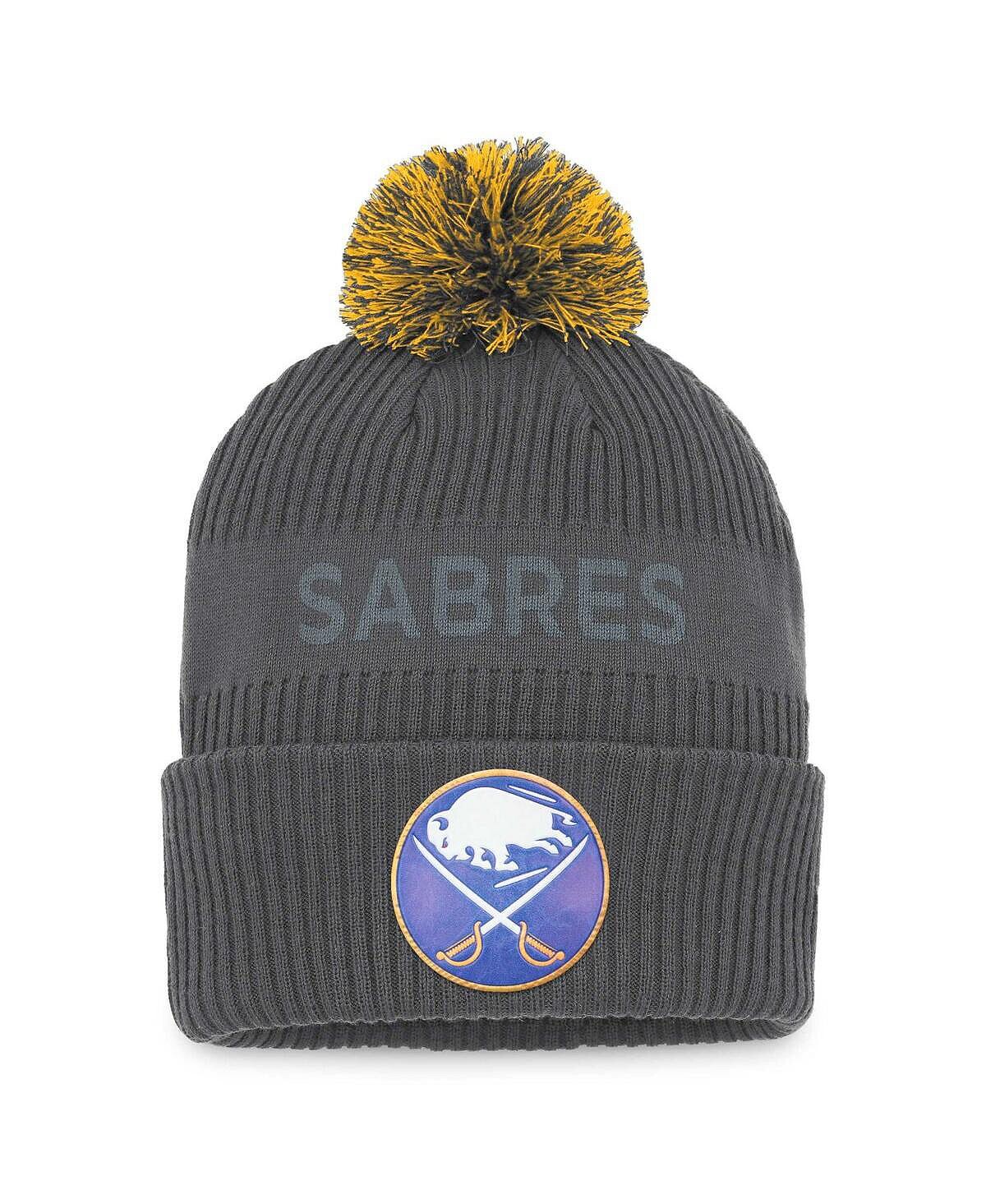 

Мужская фирменная угольная вязаная шапка Buffalo Sabers Authentic Pro Home Ice с манжетами и помпоном Fanatics