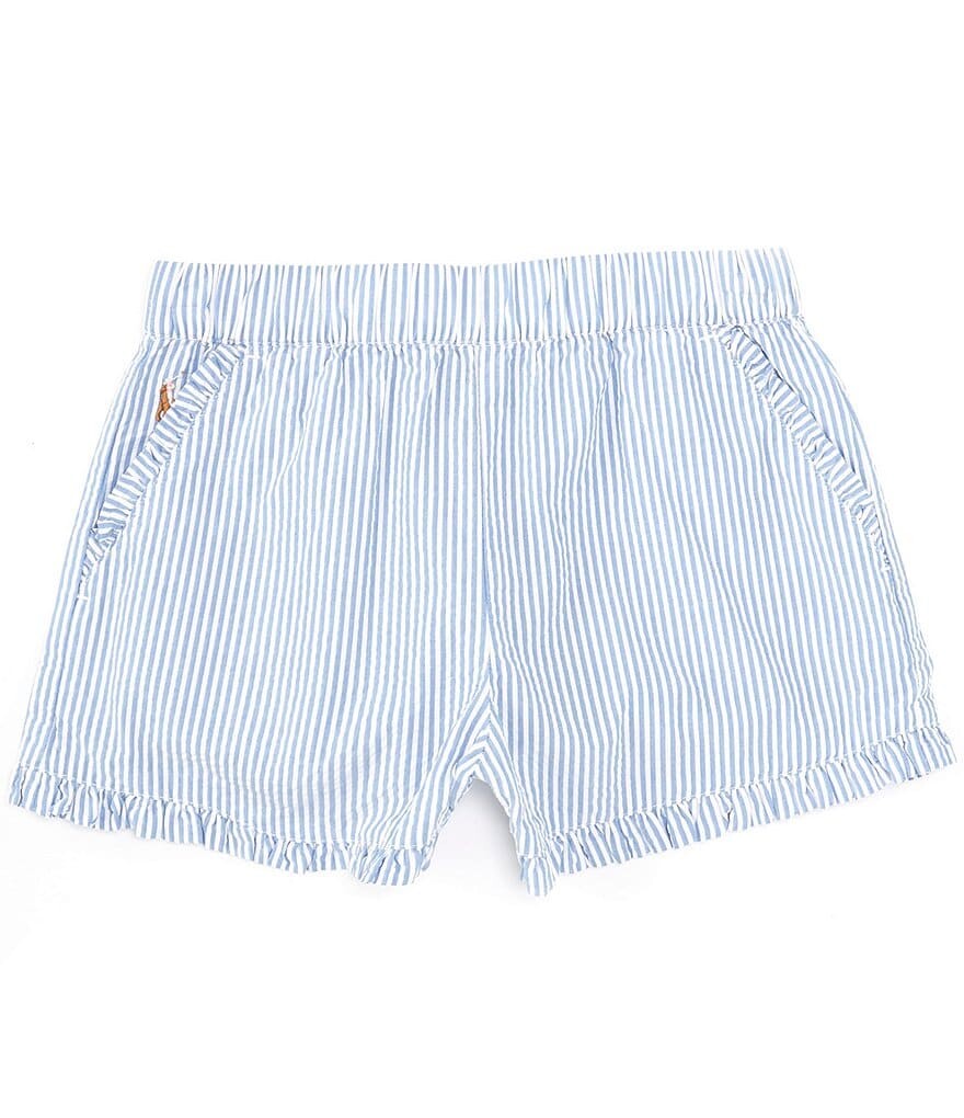 

Полосатые шорты из жатого хлопка с рюшами Polo Ralph Lauren для больших девочек 7–16 лет, синий