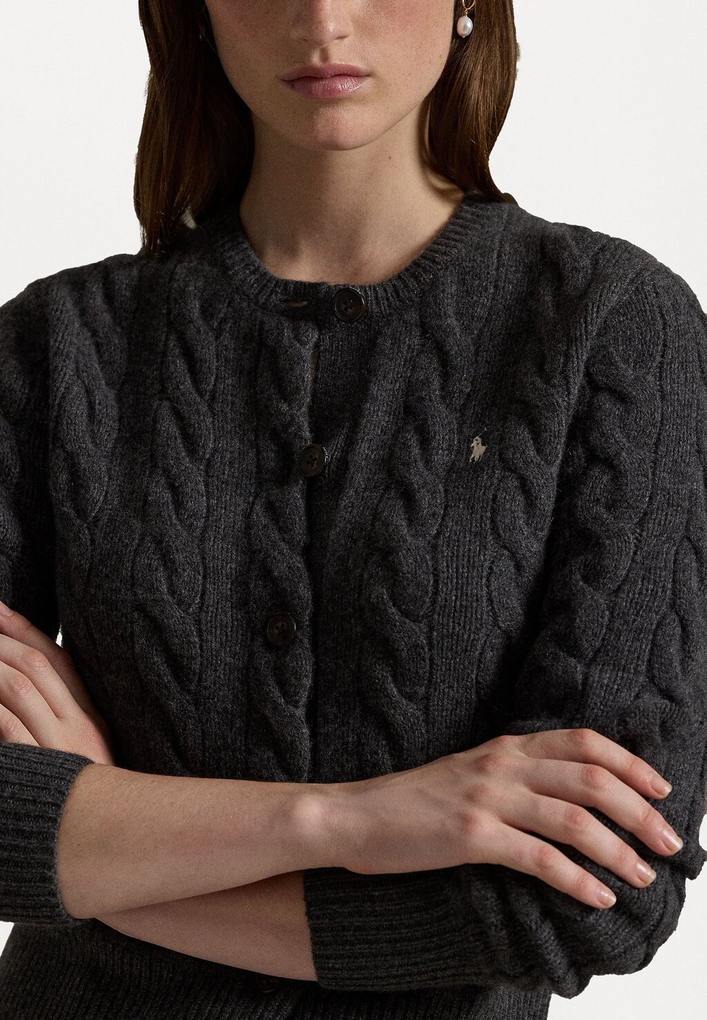 

Кардиган CABLE KNIT WOOL CASHMERE CARDIGAN Ralph Lauren, серый