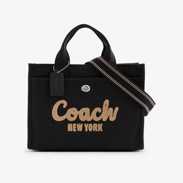 Холщовая сумка-тоут со съемным ремешком и вышитым логотипом Coach, черный холщовая сумка тоут со съемным ремешком и вышитым логотипом coach цвет lh light peach