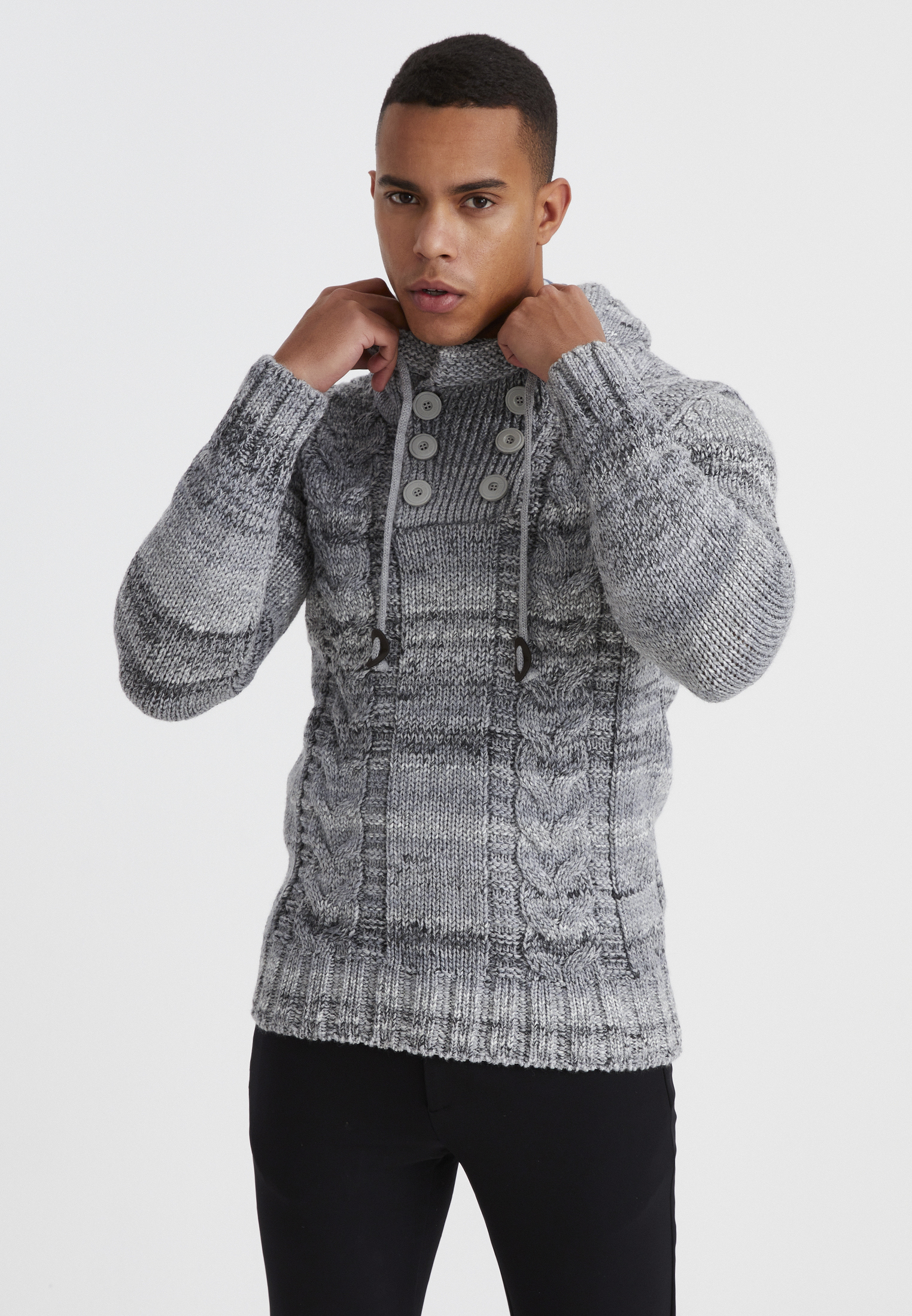 Пуловер Leif Nelson Herren Strick mit Kapuze, серый