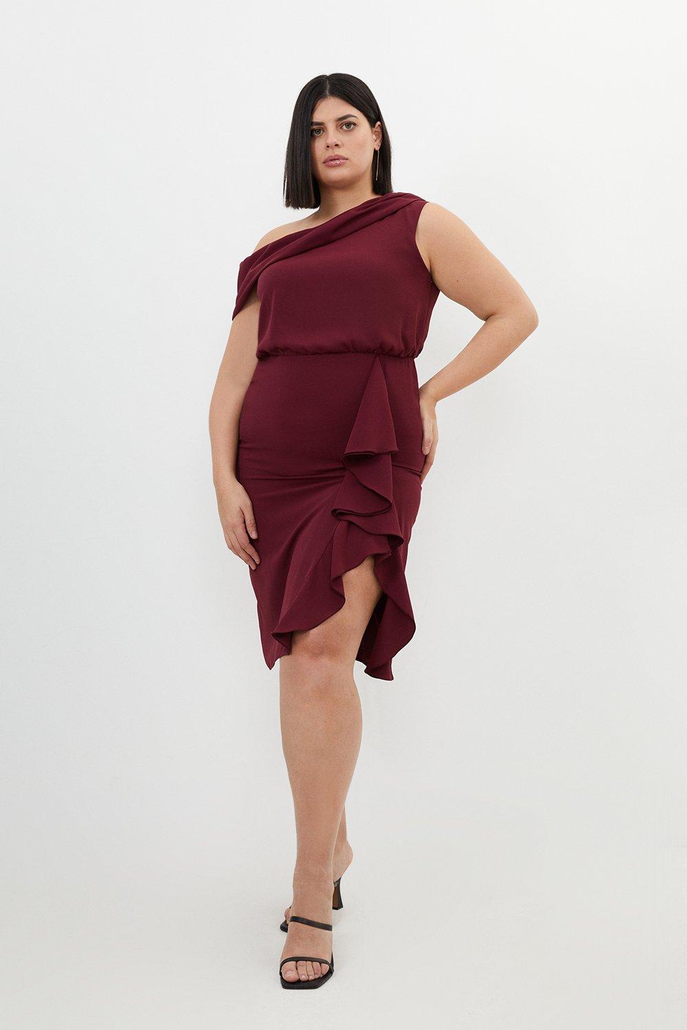 Плюс размер Асимметричное платье-миди из крепа премиум-класса с драпировкой Karen Millen, красный платье миди с цветами 42 44 размер