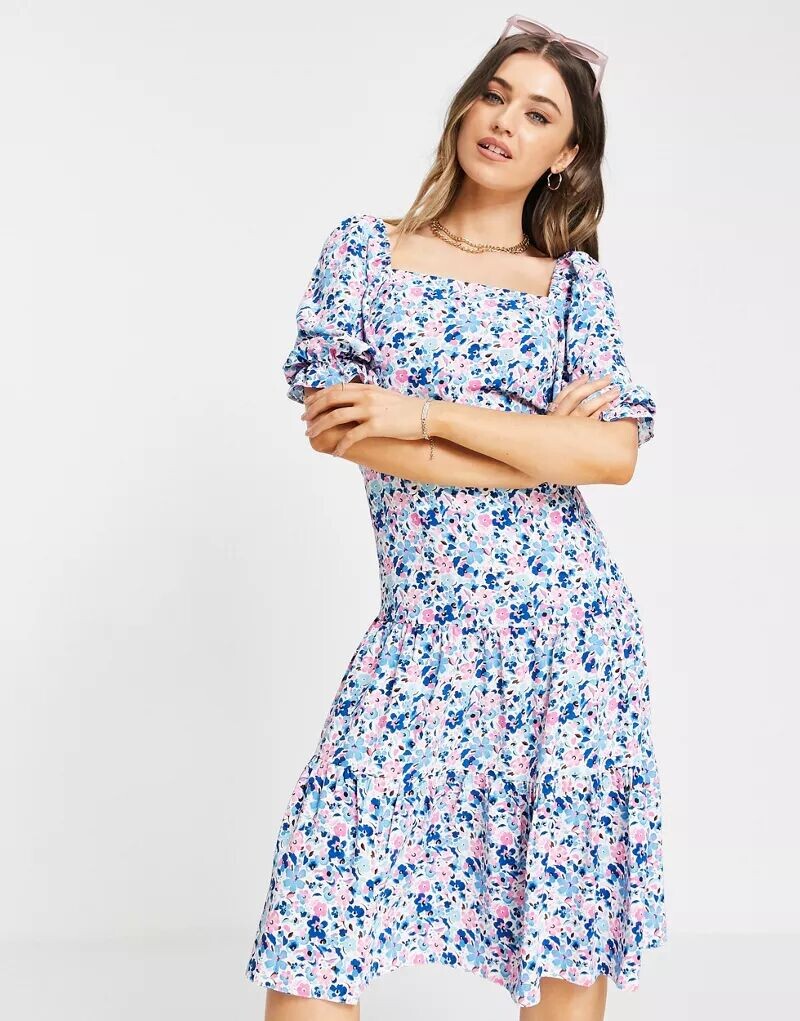

Платье миди со шнуровкой на спине Miss Selfridge с цветочным принтом
