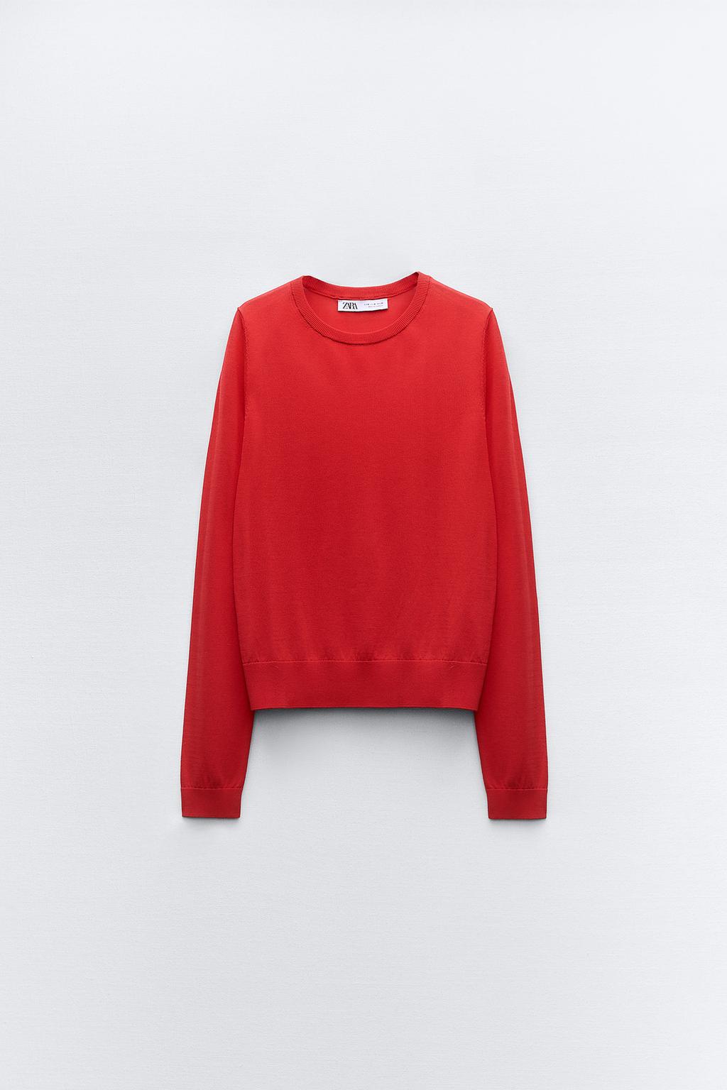 Трикотажный свитер ZARA, красный трикотажный укороченный свитер zara белый