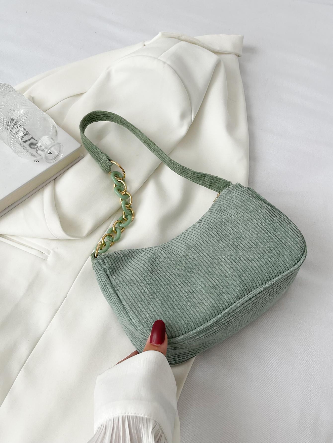Минималистичная вельветовая сумка-хобо, зеленый
