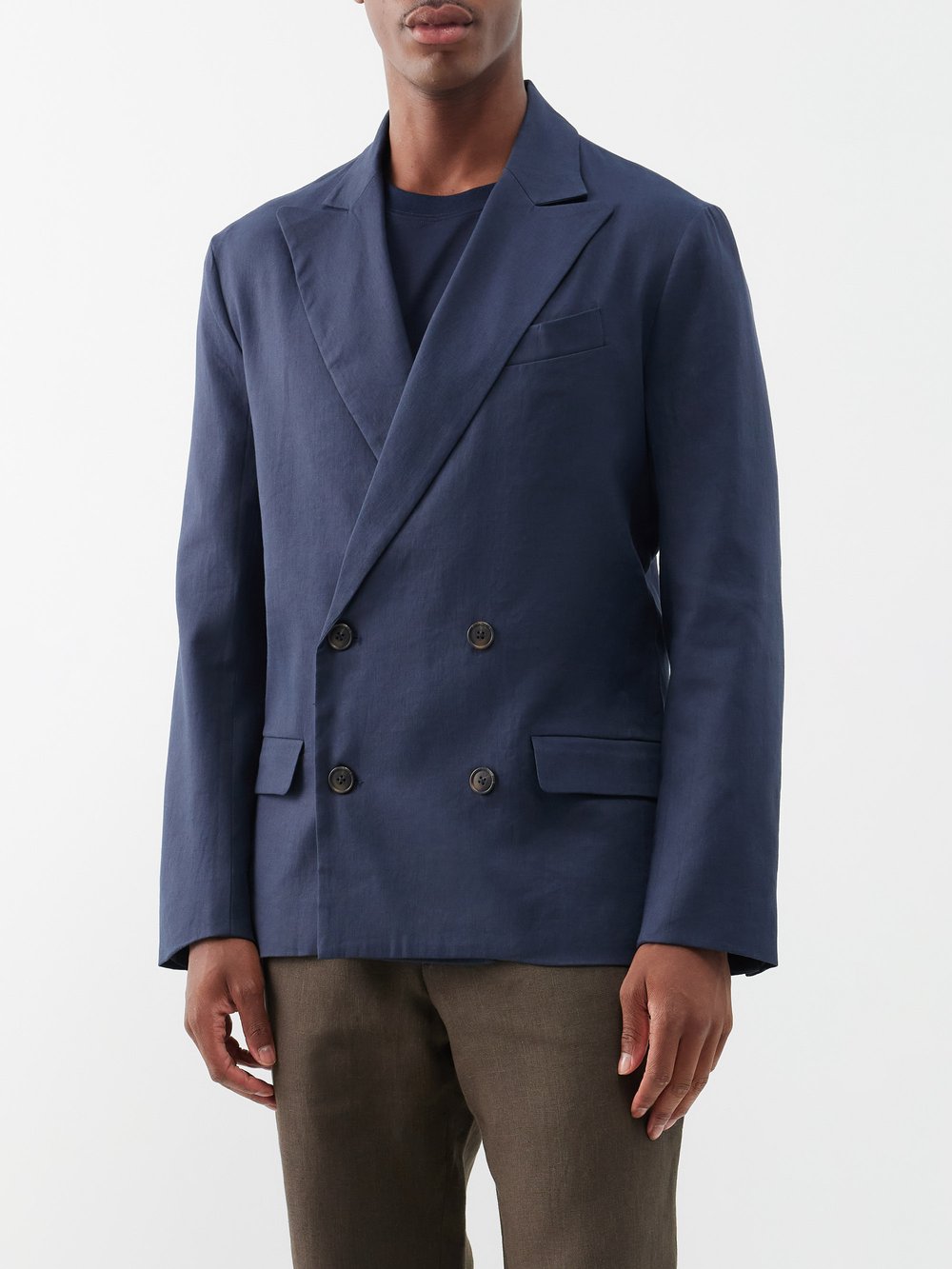 Двубортный костюмный пиджак из смесового льна Commas, синий