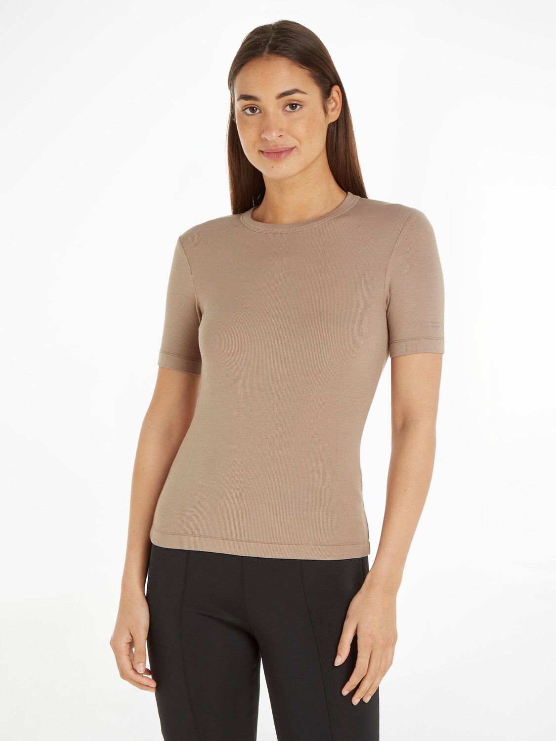 

Футболка в рубчик с коротким рукавом из модала Calvin Klein, серо-коричневый