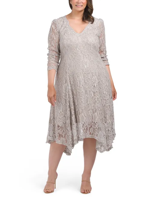 

Кружевное платье миди больших размеров Betsy & Adam, серо-коричневый