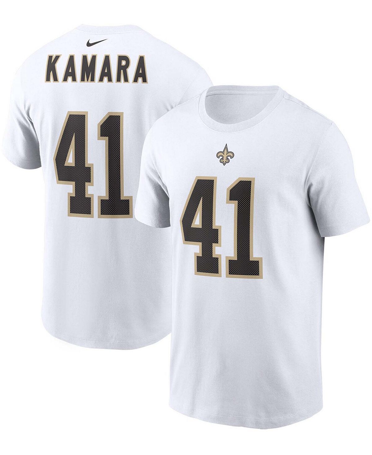 

Мужская белая футболка Alvin Kamara New Orleans Saints с именем и номером игрока Nike, Белый