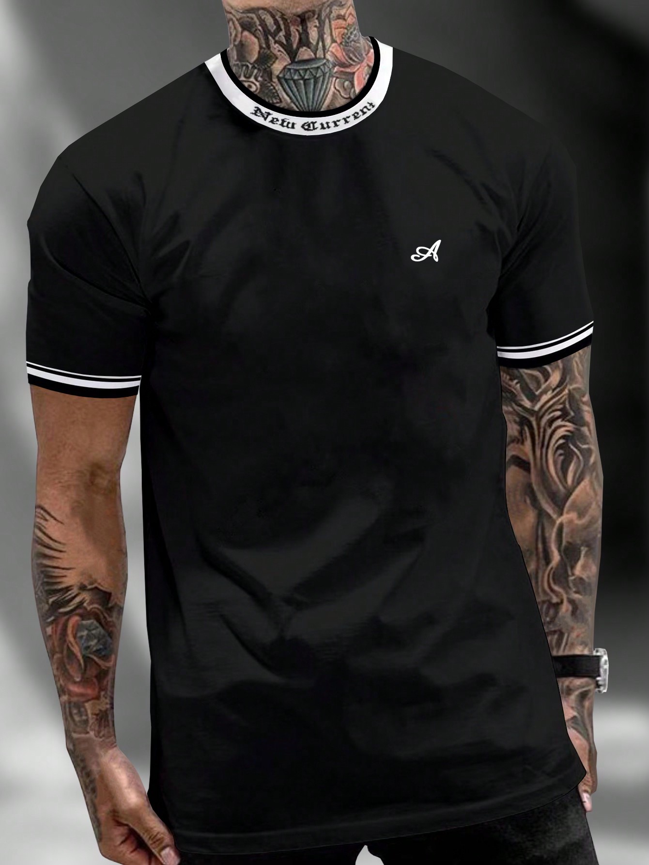 Мужская футболка с контрастным буквенным принтом Manfinity Homme и декоративной окантовкой, черный футболка мужская с контрастной отделкой madison 170 оранжевый белый размер xl