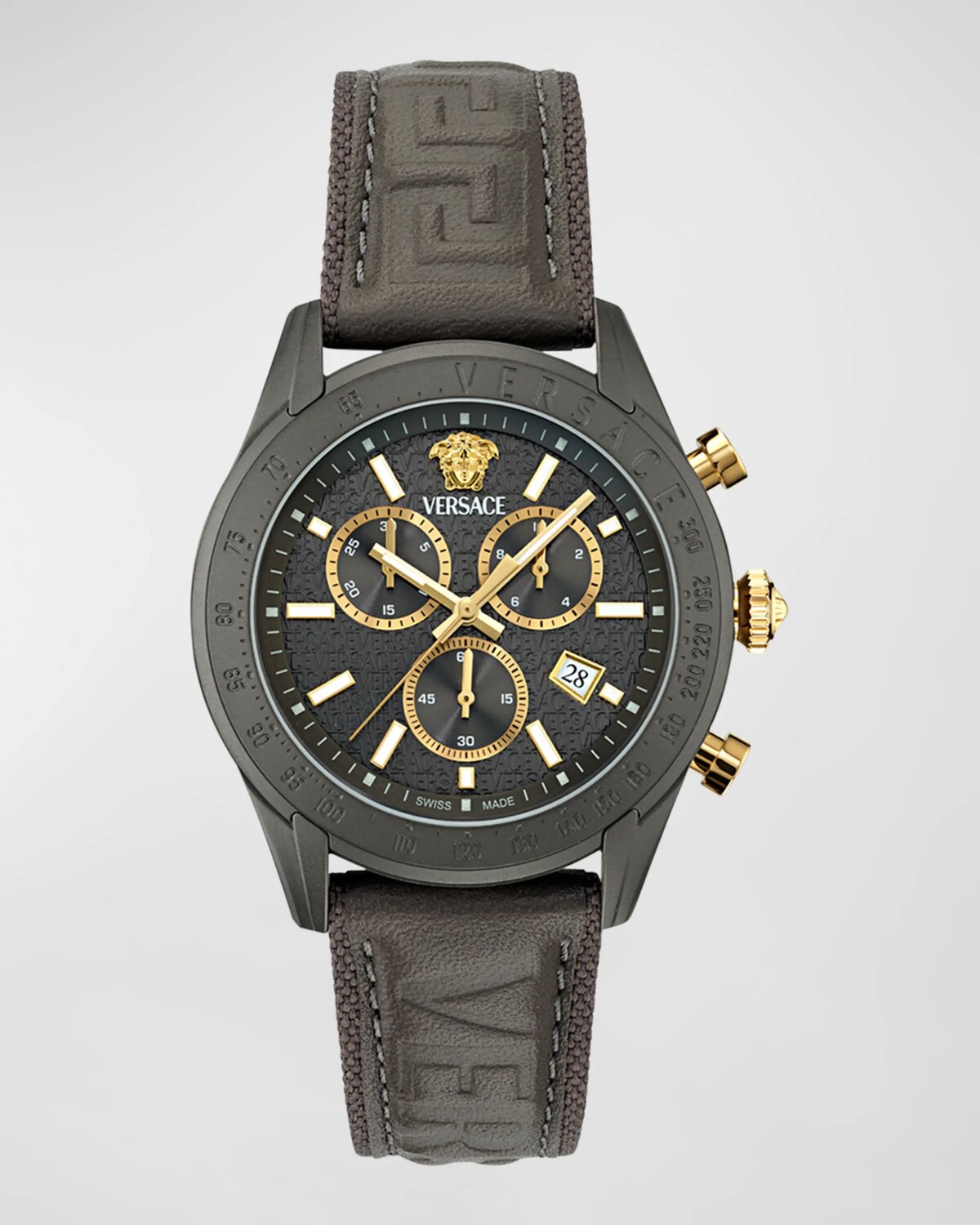 

Мужские часы Chrono Master IP с кожаным ремешком из бронзы, 44 мм Versace, цвет Gunmetal