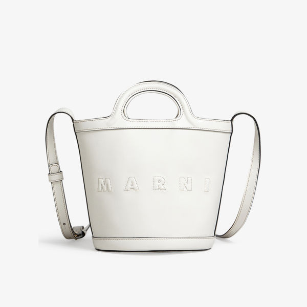 Кожаная сумка-тоут с тисненым логотипом Marni, цвет alabaster фотографии