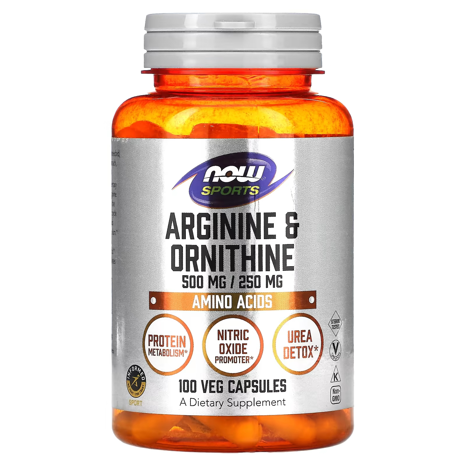 NOW Foods Sports аргинин и орнитин 100 растительных капсул now foods аргинин 500 мг орнитин 250 мг 100 капсул