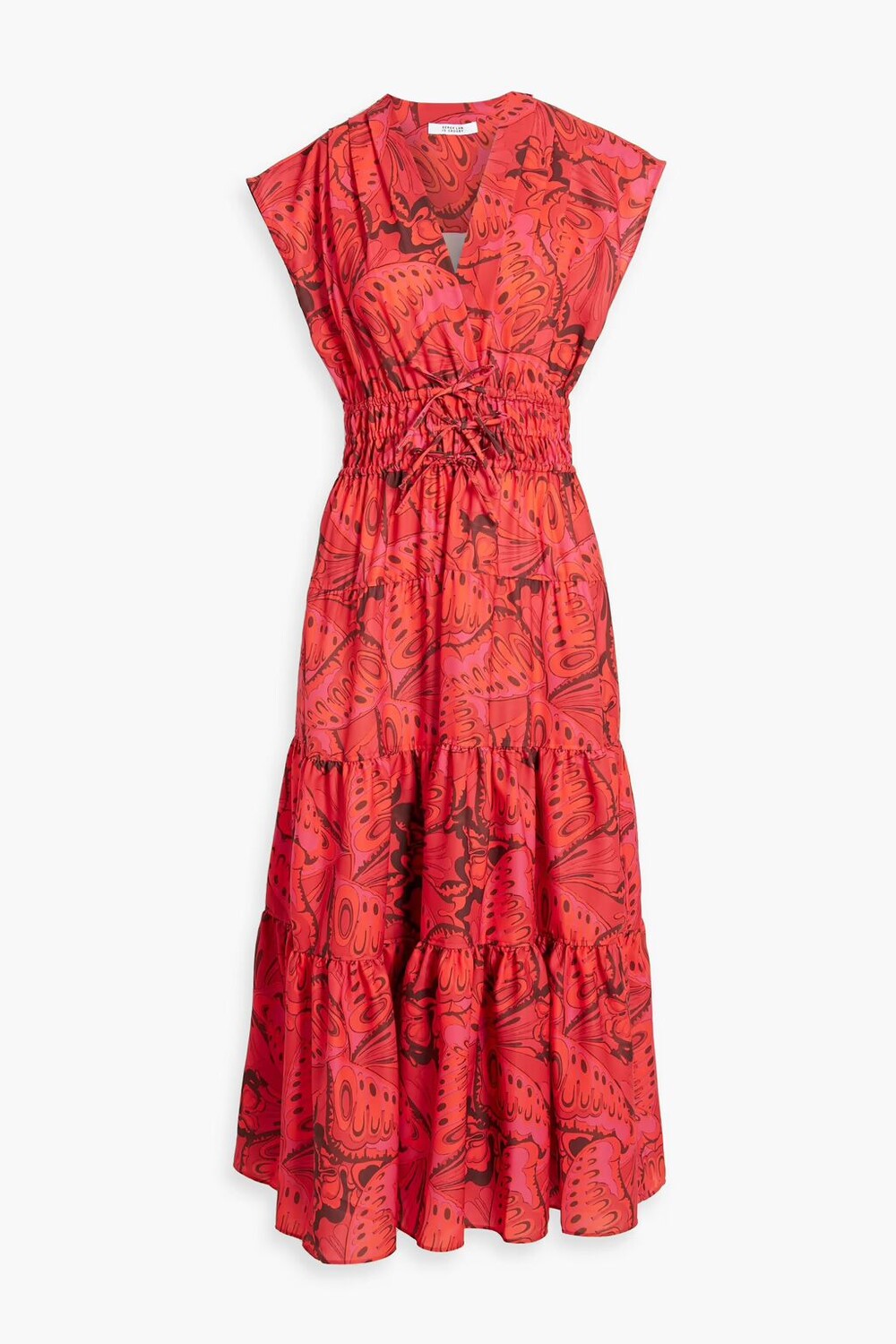 

Многоярусное платье миди из атласного крепа с принтом Derek Lam 10 Crosby, цвет Tomato red