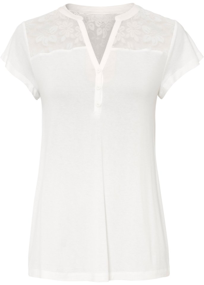 Рубашка на пуговицах с кружевом из экологически чистой вискозы Bodyflirt, белый