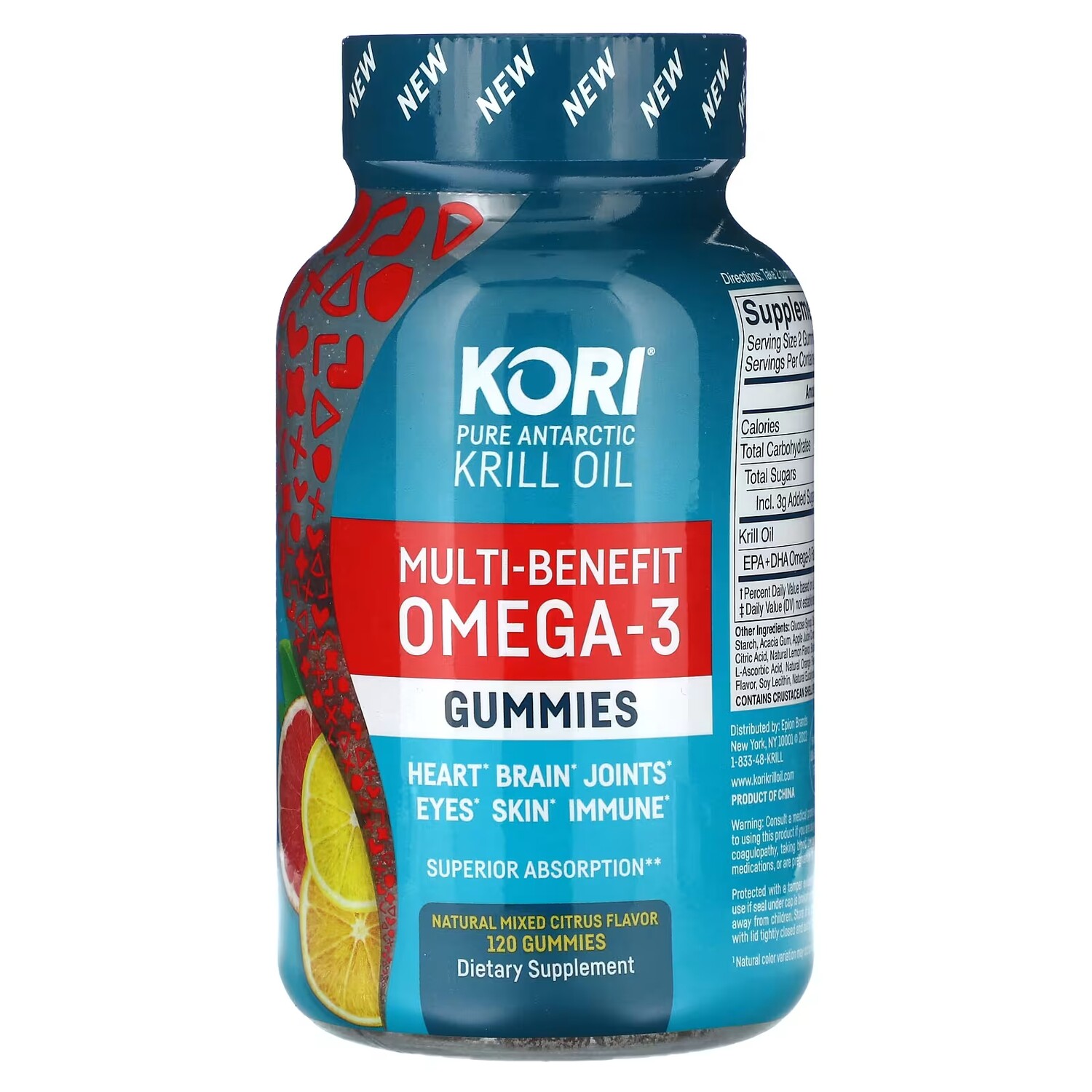 

Масло антарктического криля Kori Pure с омега-3 и натуральными смешанными цитрусовыми, 120 жевательных таблеток