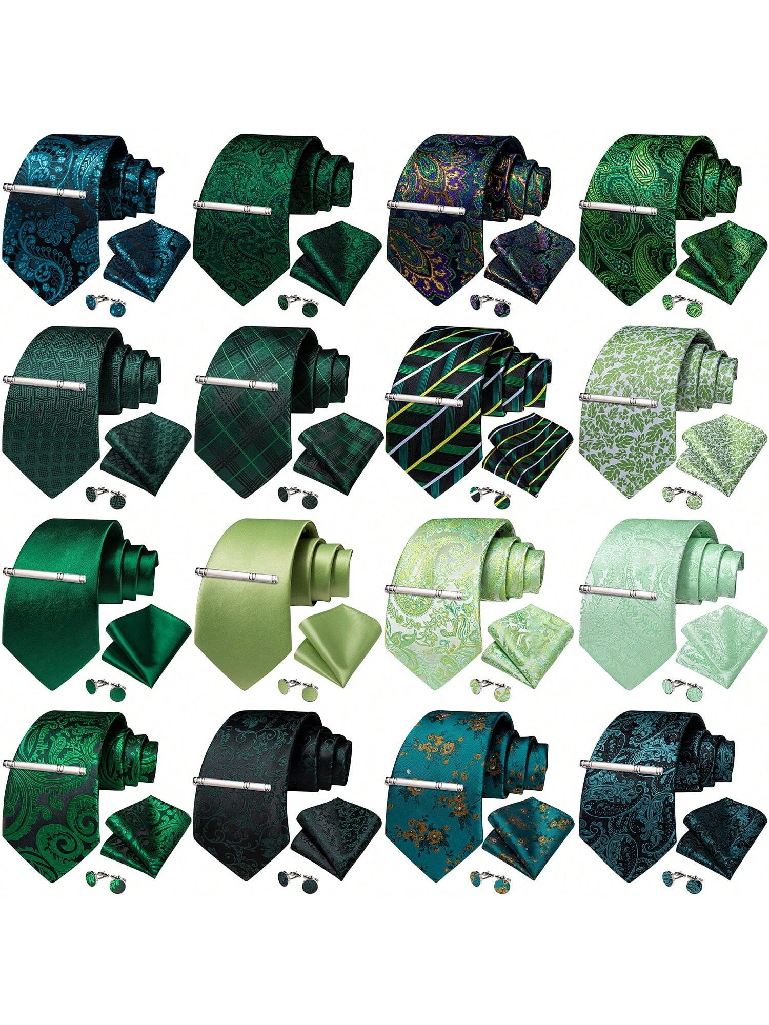 цена Мужские шелковые галстуки Зеленый однотонный полосатый галстук с пейсли и цветочным принтом, многоцветный