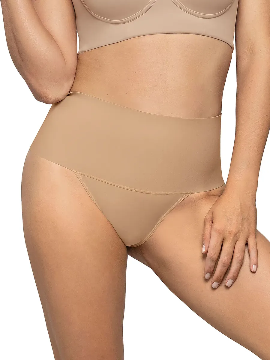 

Формирующие трусики-стринги с высокой талией и плотной компрессией Leonisa Shapewear, бежевый