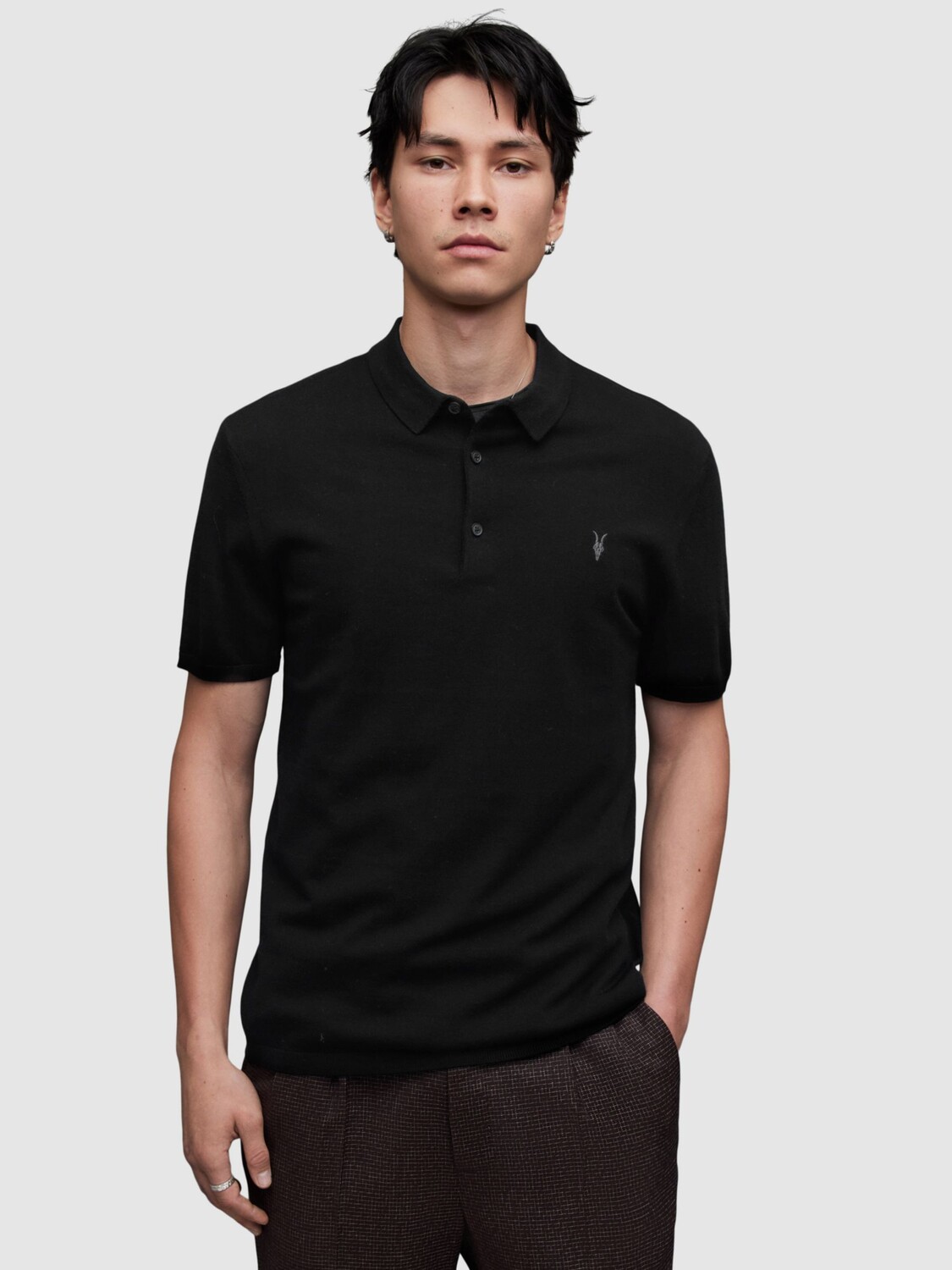 

Рубашка-поло с короткими рукавами AllSaints Mode Merino, черная