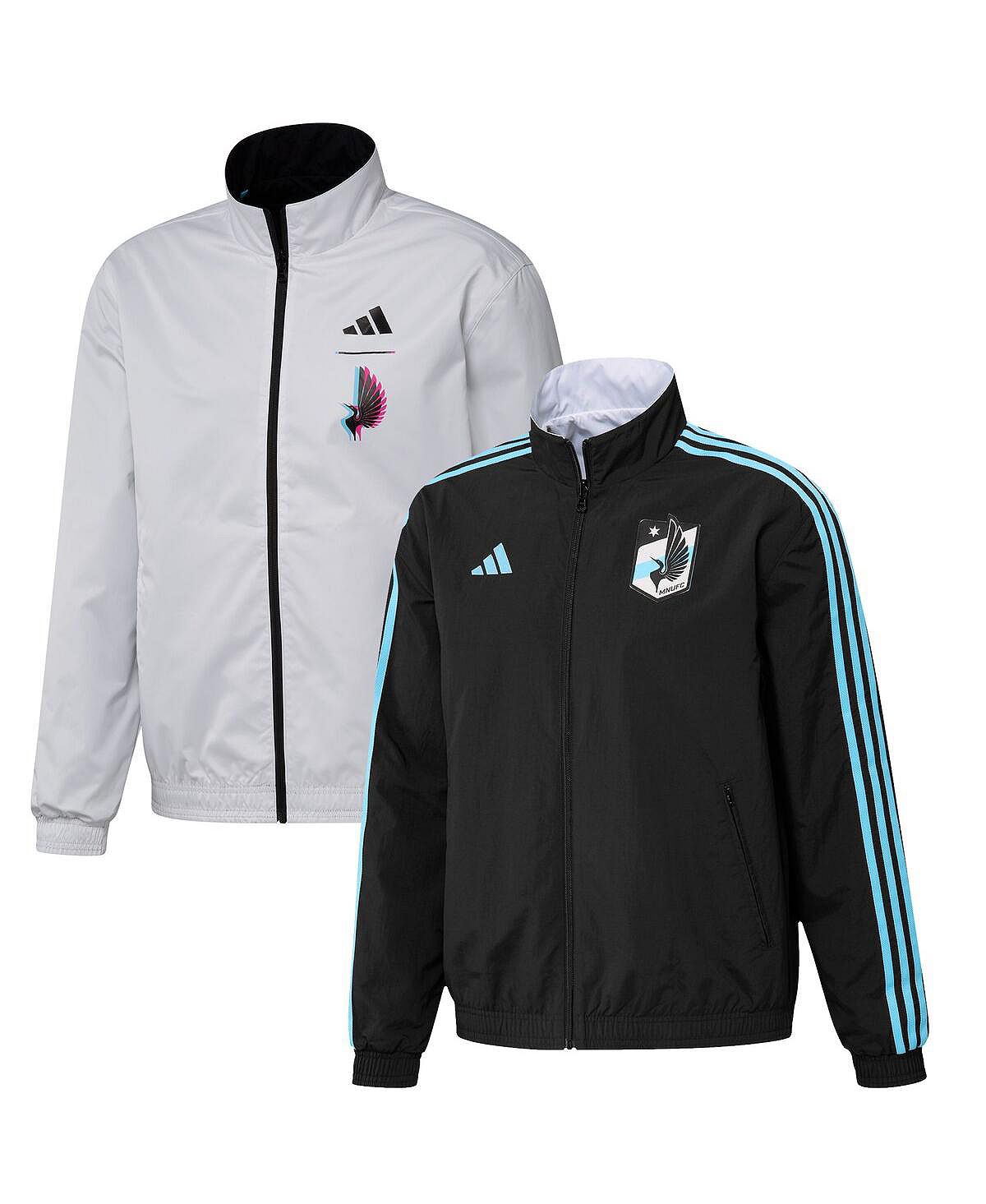 цена Мужская черно-белая двусторонняя командная куртка с молнией во всю длину и логотипом футбольного клуба Миннесота Юнайтед 2023 adidas