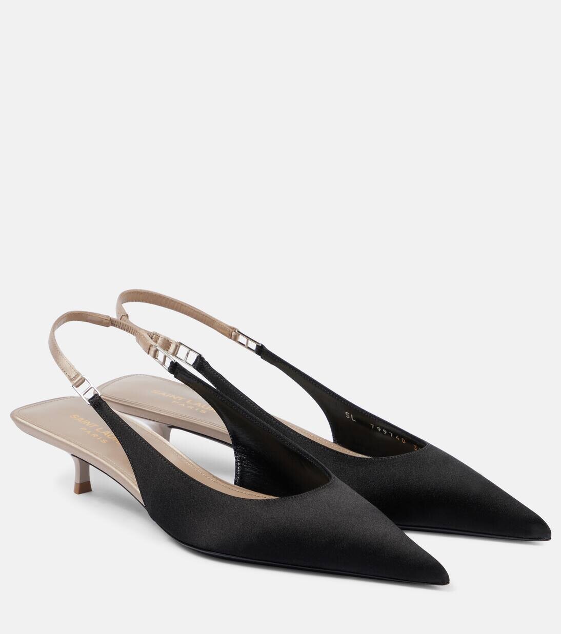 

Туфли-лодочки Cherish из атласного крепа с открытой пяткой Saint Laurent, цвет noir/light beige