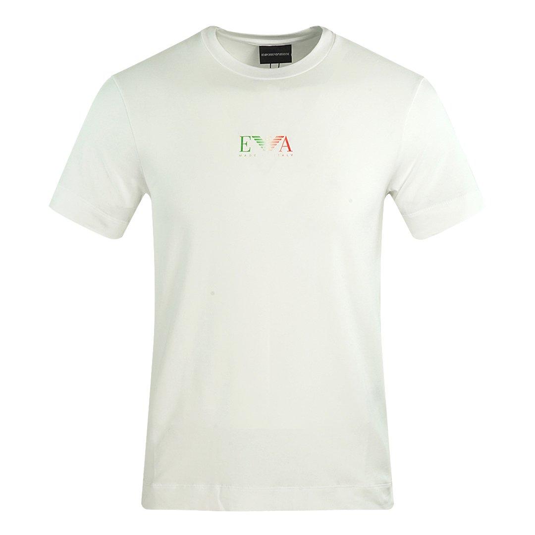 emporio armani чёрная подвеска жетон с серебристым логотипом emporio armani Белая футболка с логотипом EA в итальянском флаге Emporio Armani, белый