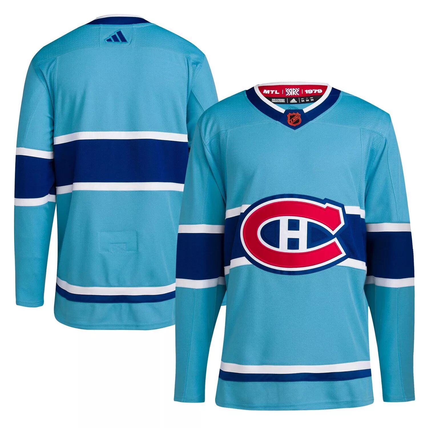 Мужская голубая футболка Montreal Canadiens Reverse Retro 2.0 Authentic Blank adidas