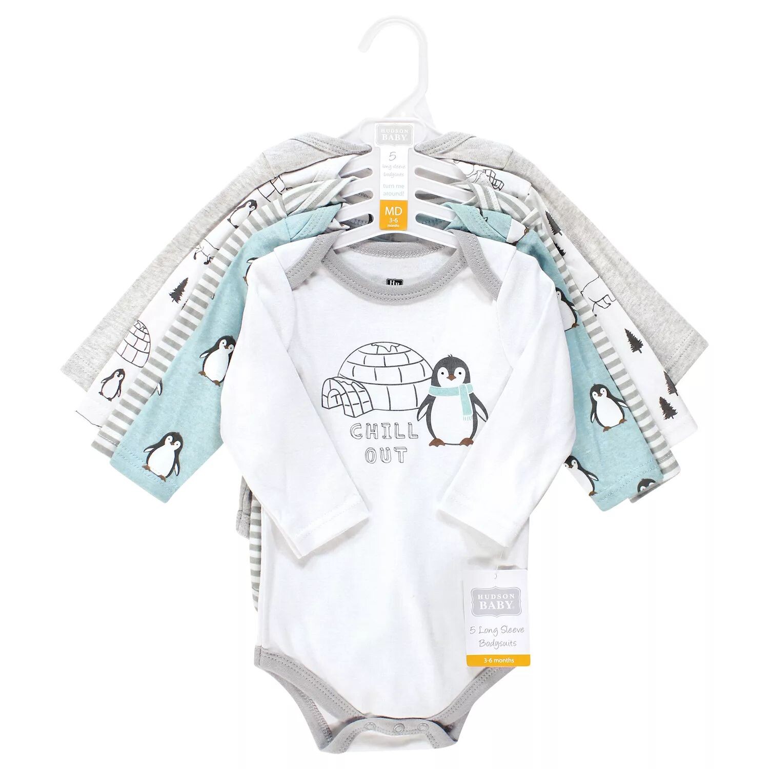 

Хлопковые боди с длинными рукавами унисекс Hudson Baby для малышей, Chill Out Penguin Hudson Baby