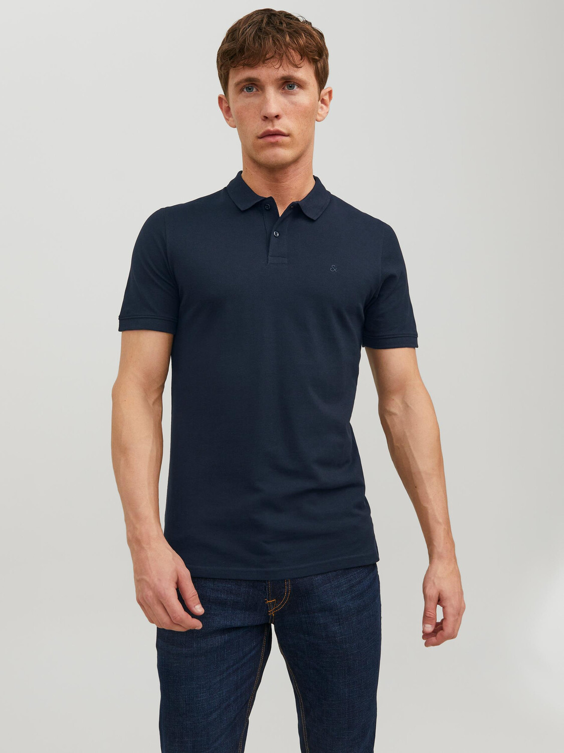 

Поло Jack & Jones Einfarbiges Polo Hemd Pique T Shirt mit Kragen JJEBASIC, темно-синий