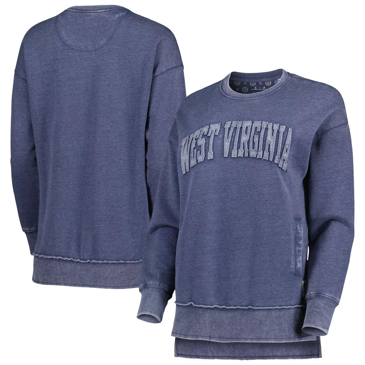 

Женский свитшот Pressbox темно-синего цвета West Virginia Mountaineers Marniville Vintage Wash Pullover