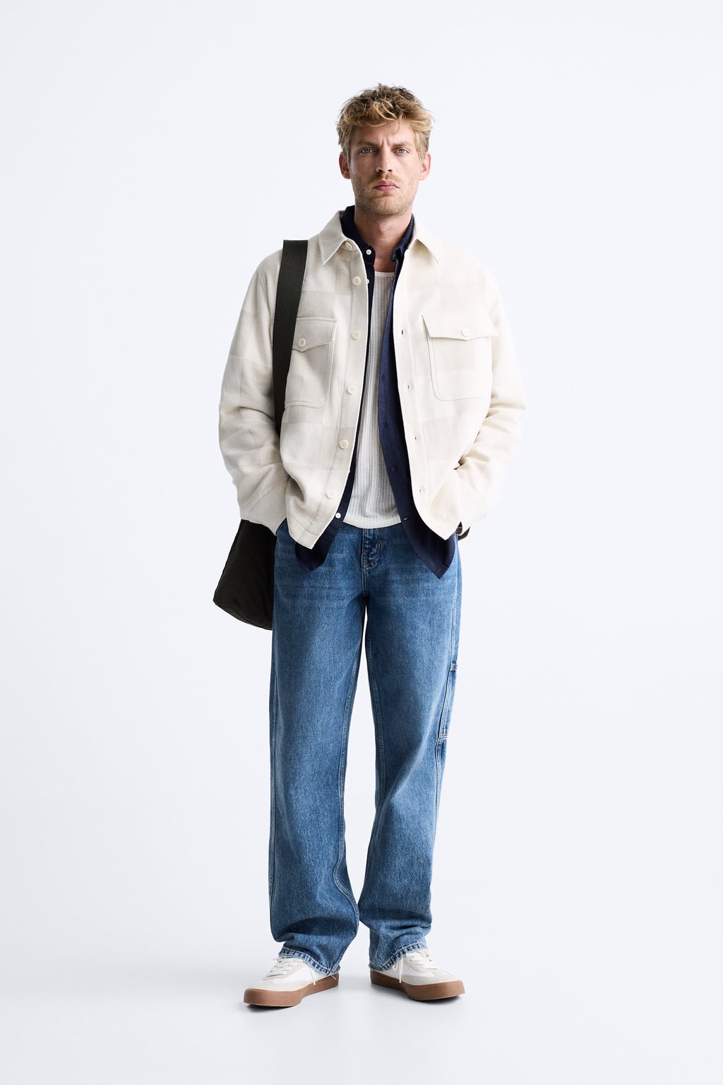 

Жаккардовая верхняя рубашка в клетку ZARA, экру