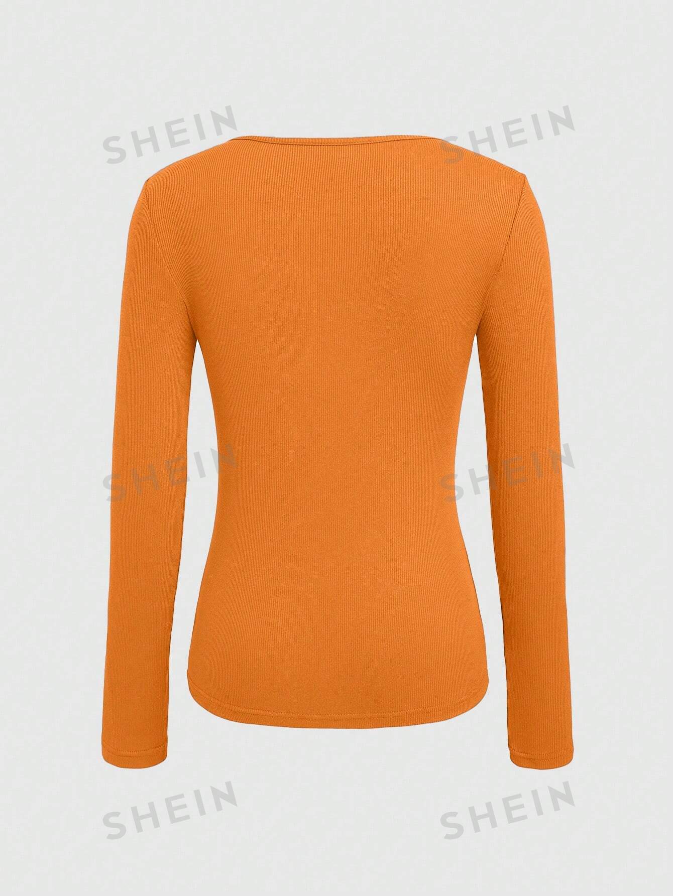 цена SHEIN LUNE Женская футболка с круглым вырезом и короткими рукавами, апельсин