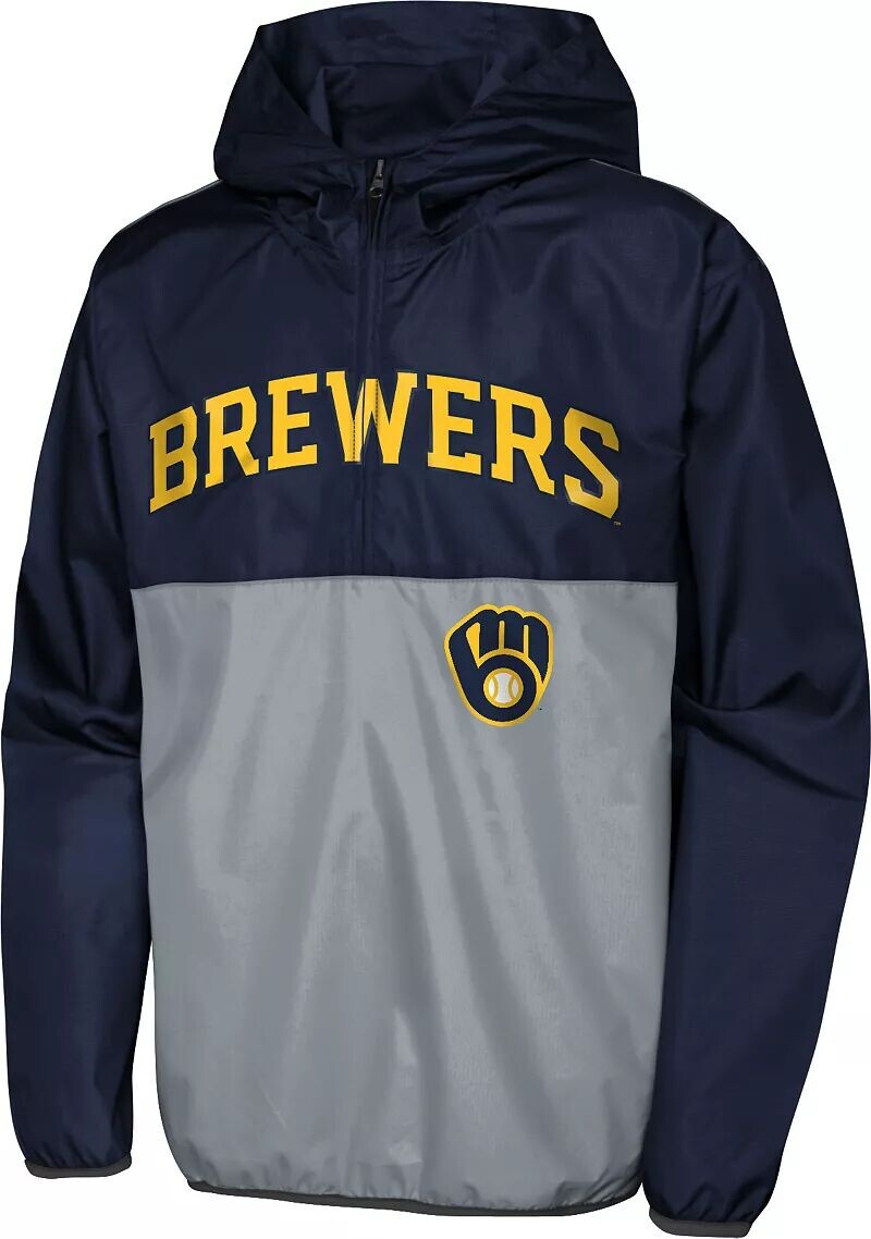 

Mlb Team Apparel Молодежная толстовка с капюшоном Милуоки Брюэрс с цветными блоками и турниром Большого шлема