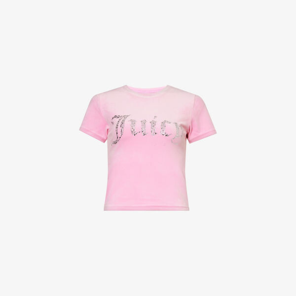 

Велюровая футболка узкого кроя, украшенная стразами Juicy Couture, розовый
