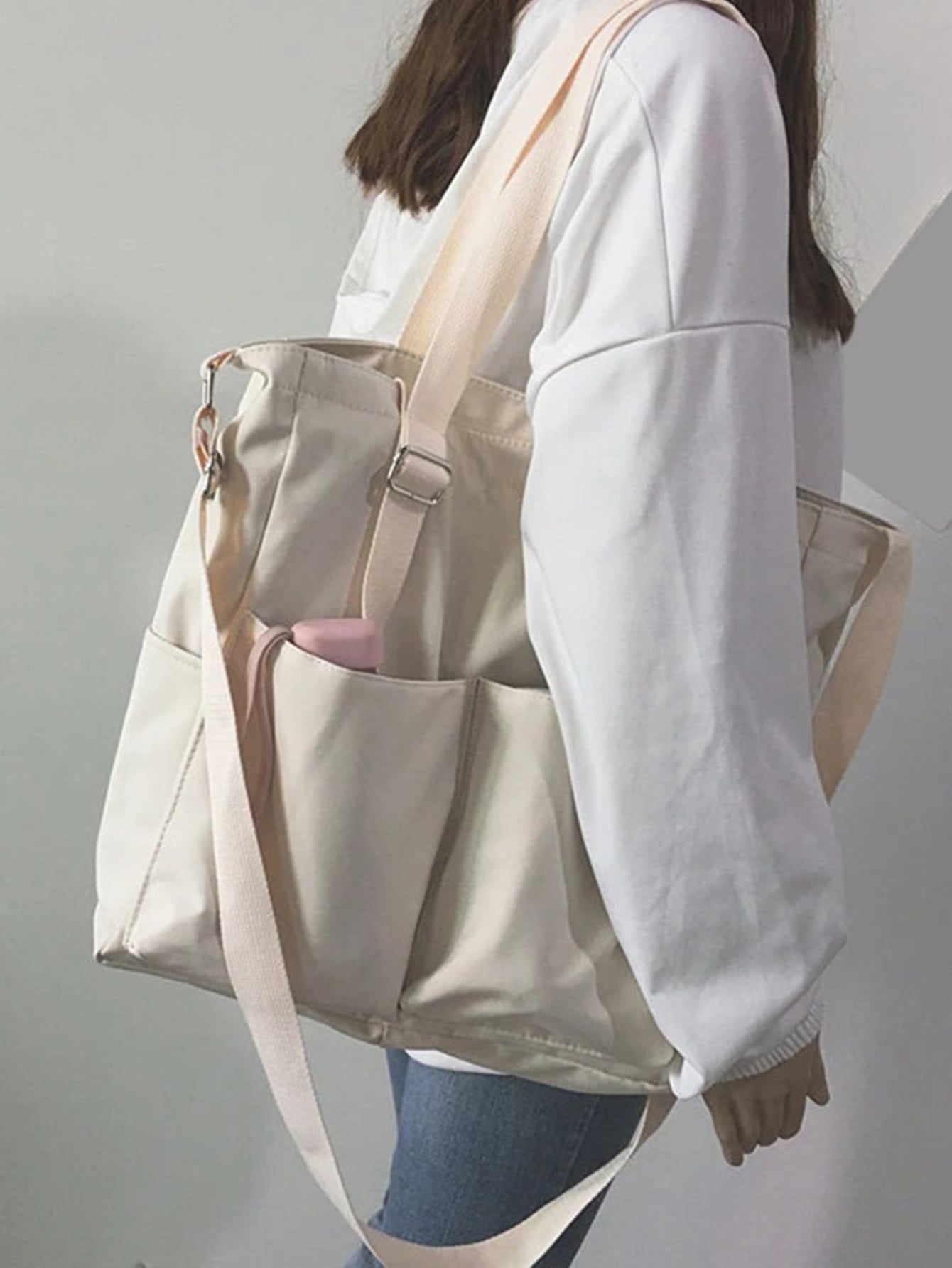 Стильная большая сумка Kpop Preppy - сумка через плечо большой вместимости для школы и путешествий., белый