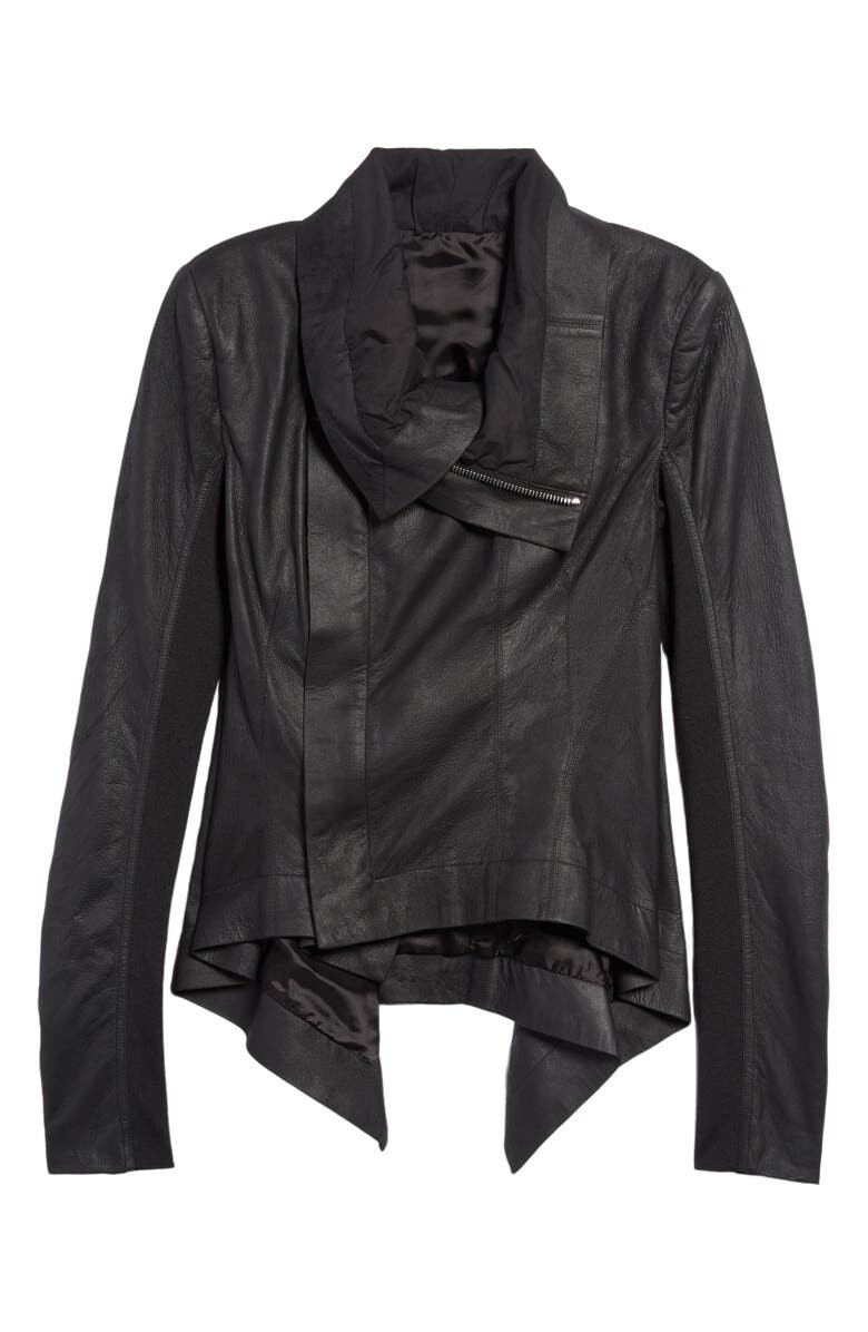 

Асимметричная байкерская куртка из кожи и шерсти RICK OWENS, черный