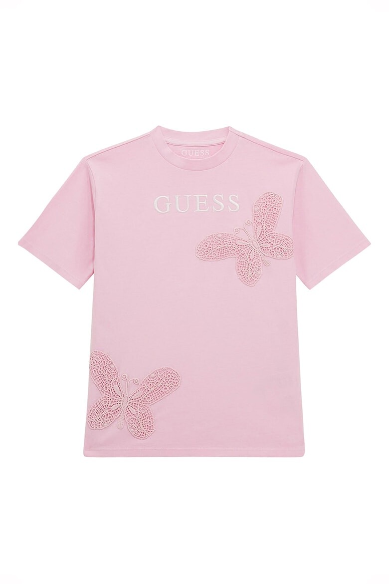 

Хлопковая футболка с вышивкой Guess, розовый