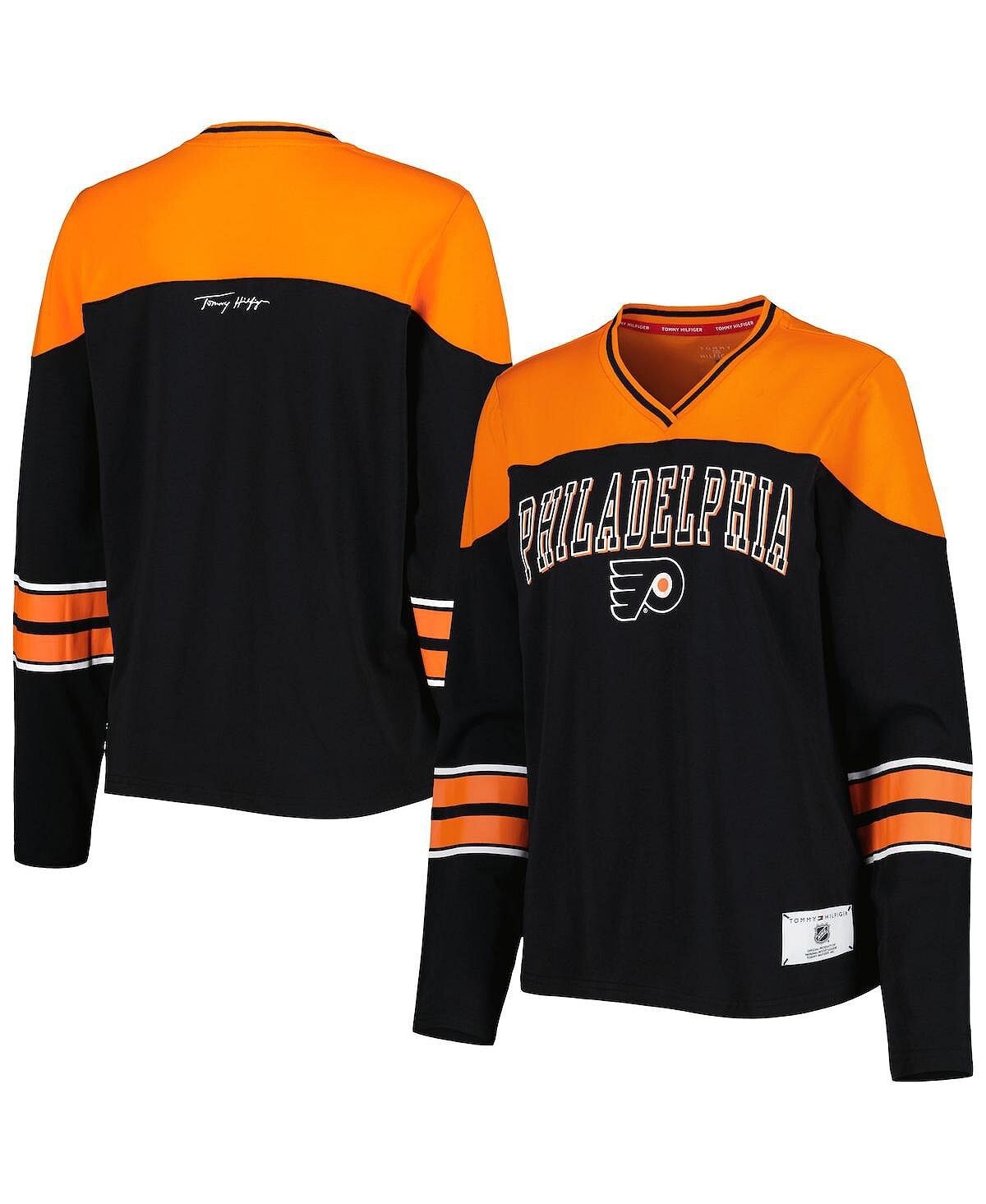 

Женская черная футболка с длинным рукавом и v-образным вырезом Philadelphia Flyers Abigail Tommy Hilfiger, черный