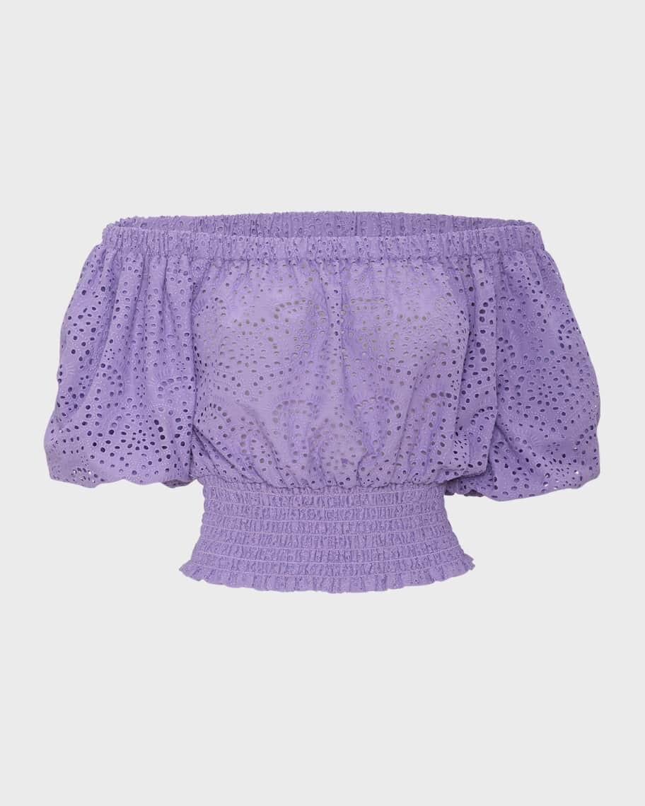 

Присборенная блузка с открытыми плечами и люверсами Esme Robert Graham