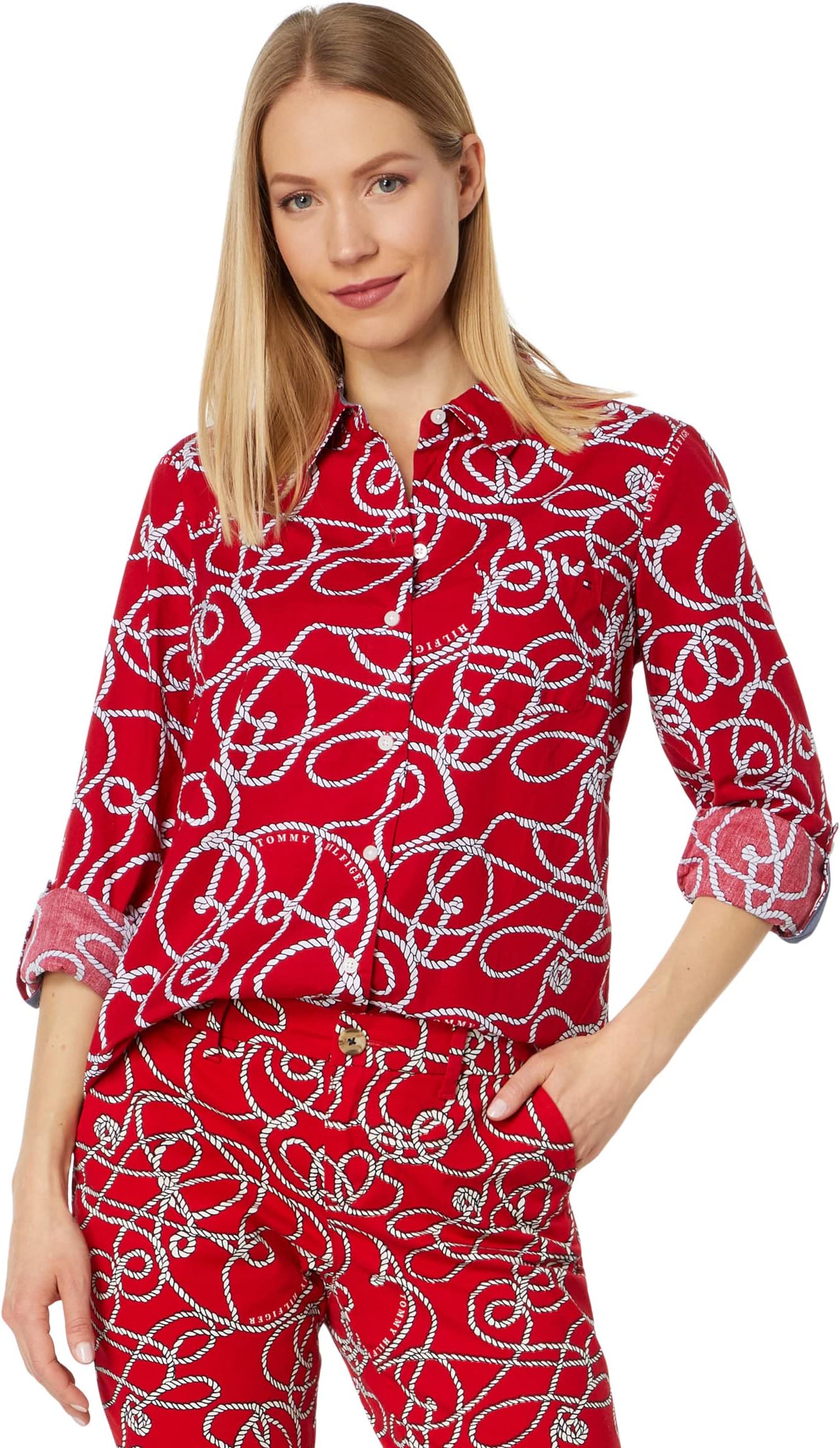 Рубашка с веревкой Roll Tab Tommy Hilfiger, цвет Knotty Ropes/Scarlet Multi цена и фото