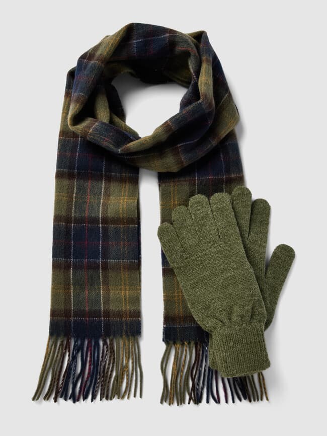 

Шарф и перчатки из шерсти в комплекте модель "ТАРТАН" Barbour, оливково-зеленый